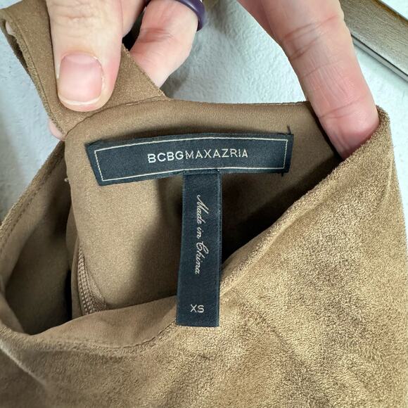 BCBGMaxazria Abbott Mocha Brown Faux Suede Cocktail Mini Shift Dress w POCKETS - Picture 9 of 13